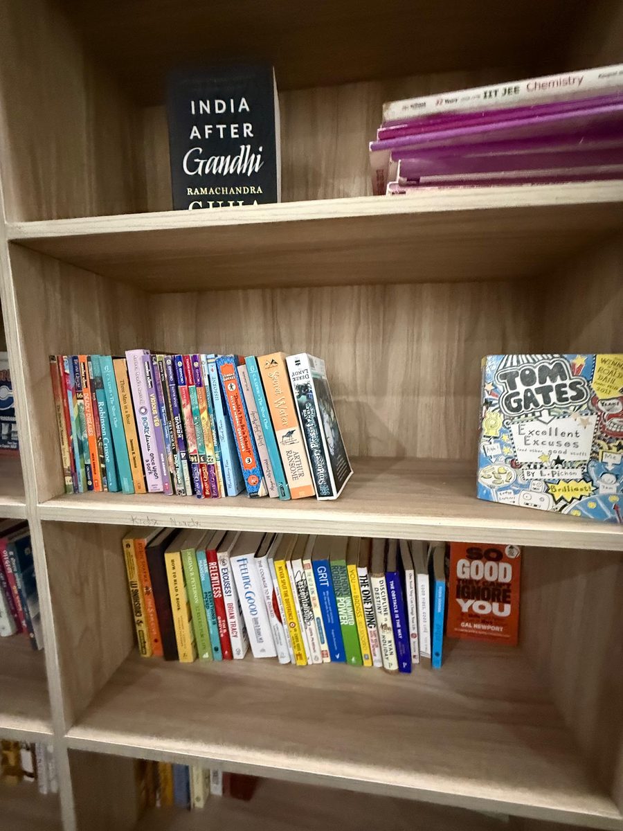Bookshelf with reading and study material inside the NeelGyan library